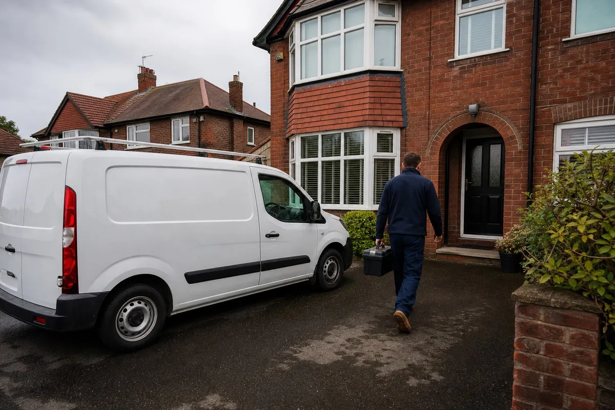 Engineer arriving for an annual heat pump service in Darlington
